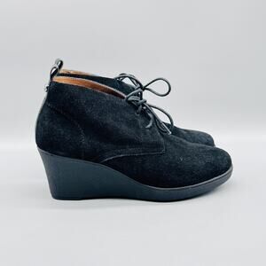 Donald J Pliner Boots Women 6.5 Black Suede Wedge Ankle Lace Up Comfort NAKKA-23